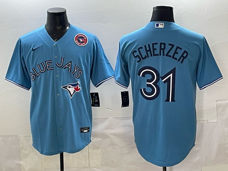Men 2025 Toronto Blue Jays #31 Scherzer Light blue Game Nike MLB Jersey style 05